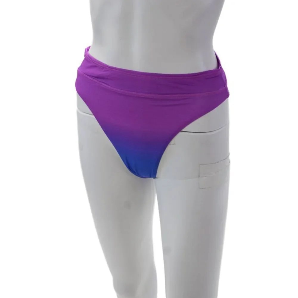 Pily Q Womens Stretch Ombre High Cut Bikini Bottoms Purple Size M